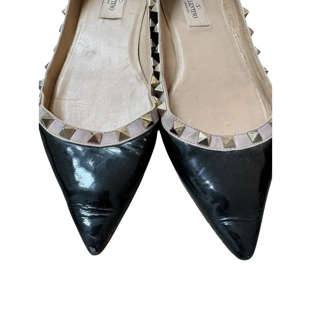 Authentic Valentino Garavani Black Leather‎ Rockstud Ballet Size EU 37.5